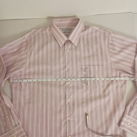 Van Heusen Men’s Fitted Button Down Shirt Pink Maroon White Stripes Size 17 NWT - Picture 12 of 16